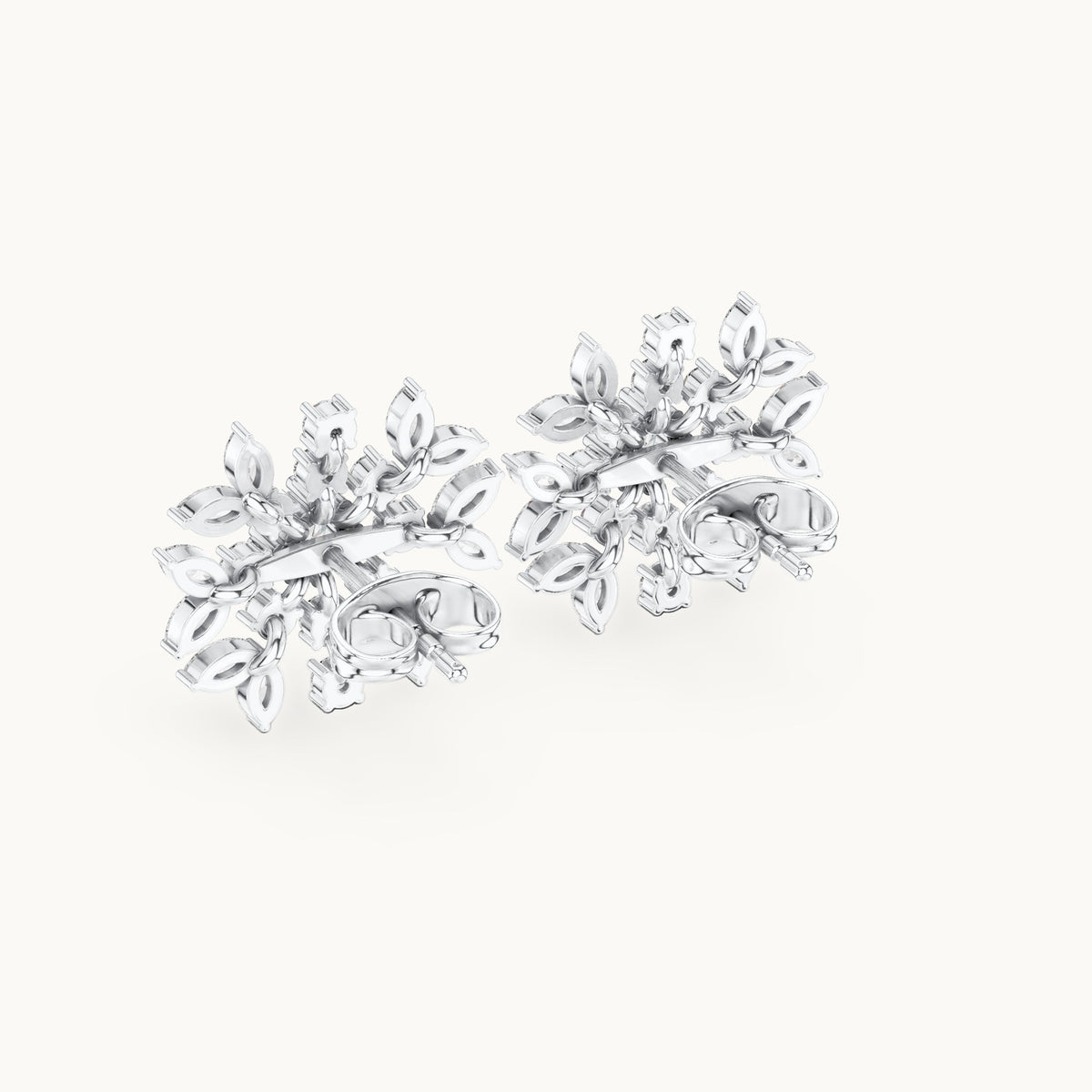 Round and marquise lab-grown diamond snowflake stud earrings in white gold, 1.15 CT TW, view 3