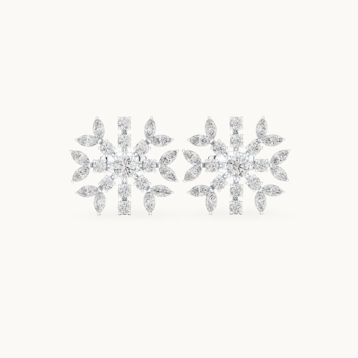 Round and marquise lab-grown diamond snowflake stud earrings in white gold, 1.15 CT TW, view 4