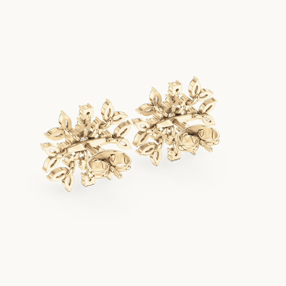Round and marquise lab-grown diamond snowflake stud earrings in yellow gold, 1.15 CT TW, view 3