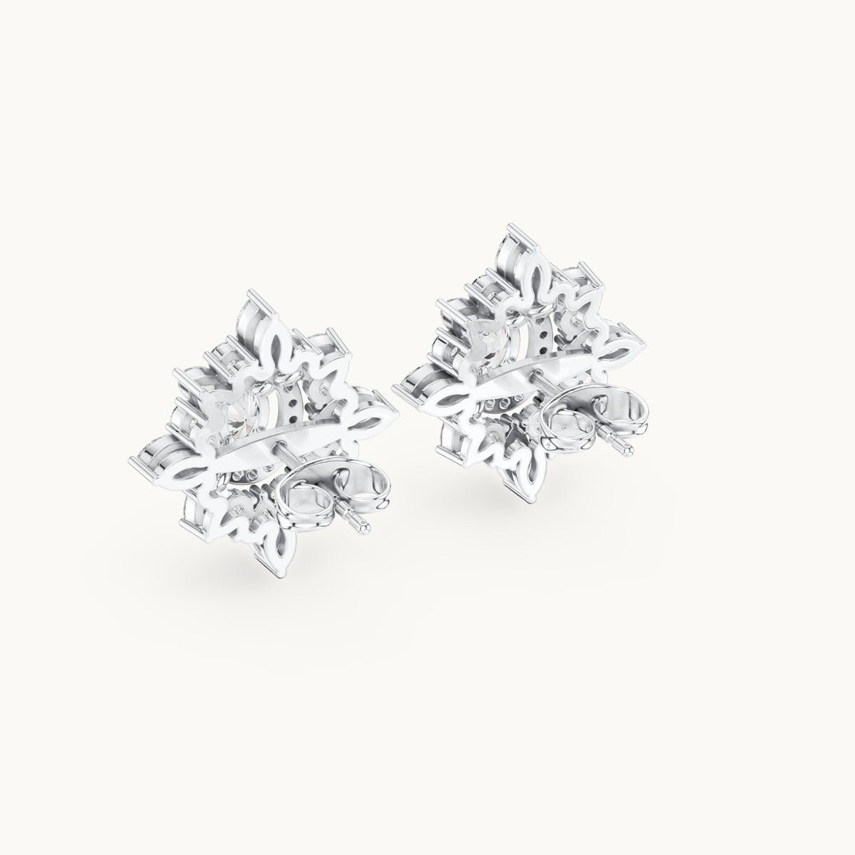 Round, oval and marquise lab-grown diamond starburst halo stud earrings in white gold, 1.94 CT TW, view 3