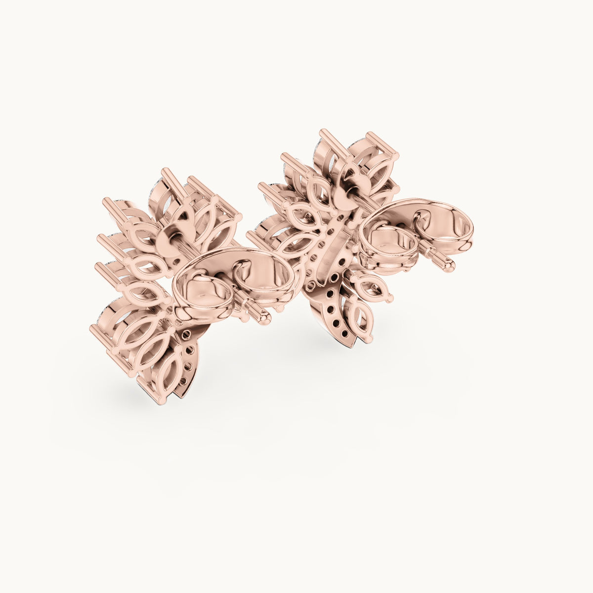 Marquise and round lab-grown diamond leaf cluster stud earrings in rose gold, 0.61 CT TW, view 3