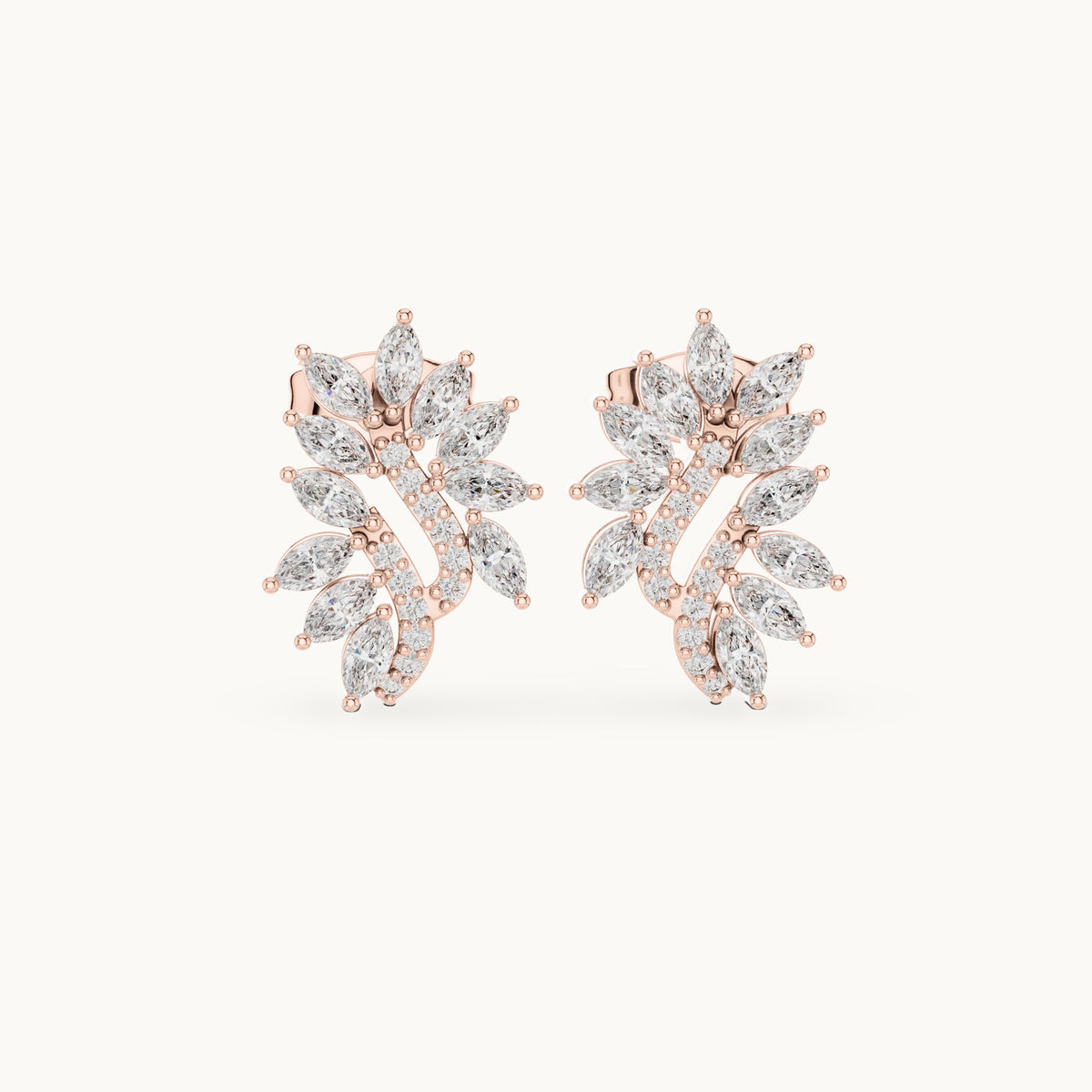 Marquise and round lab-grown diamond leaf cluster stud earrings in rose gold, 0.61 CT TW, view 4
