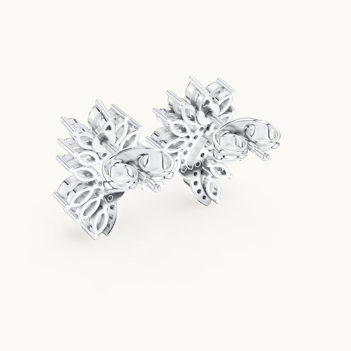 Marquise and round lab-grown diamond leaf cluster stud earrings in white gold, 0.61 CT TW, view 3