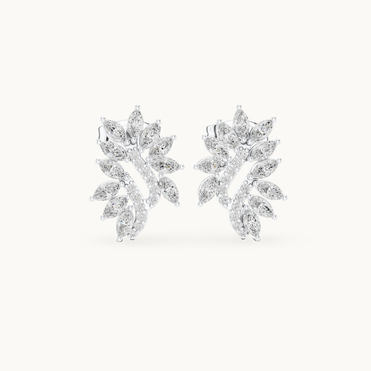 Marquise and round lab-grown diamond leaf cluster stud earrings in white gold, 0.61 CT TW, view 4