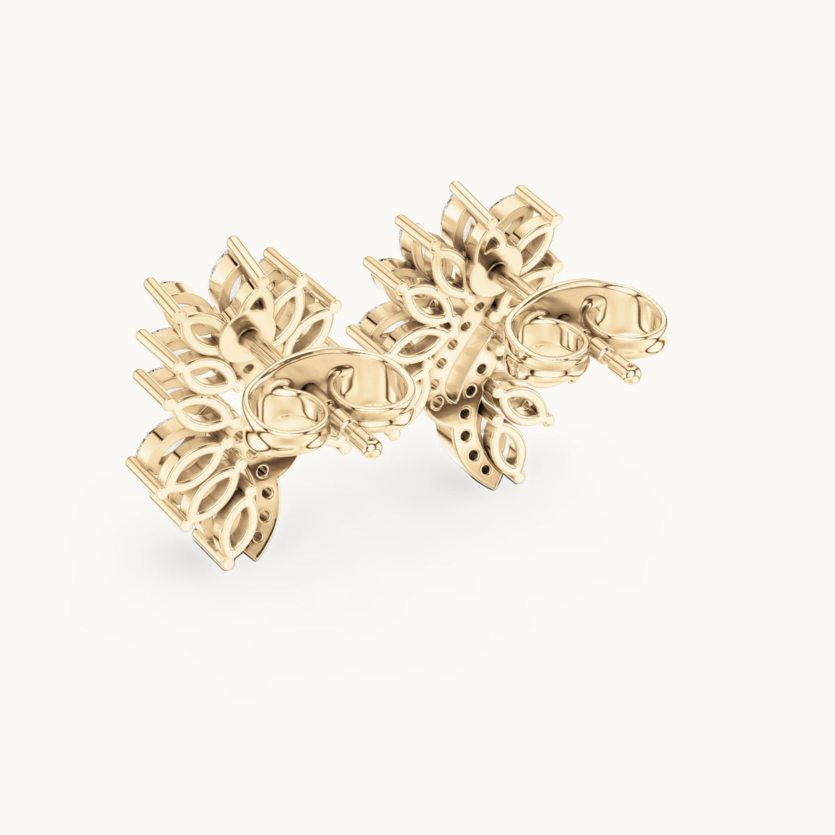 Marquise and round lab-grown diamond leaf cluster stud earrings in yellow gold, 0.61 CT TW, view 3