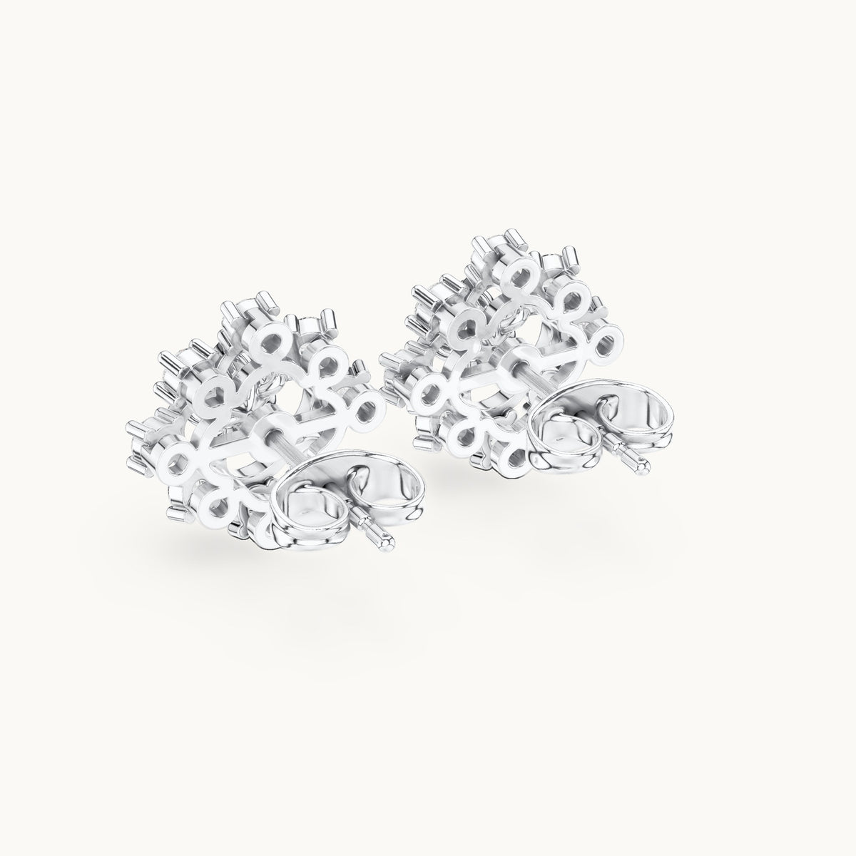 Round and princess-cut lab-grown diamond scalloped cluster stud earrings in white gold, 0.83 CT TW, view 3