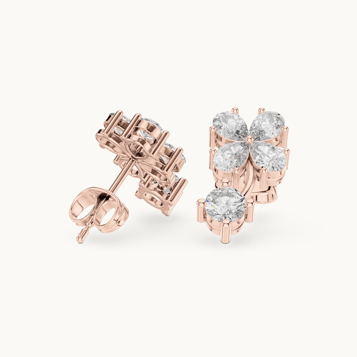 Pear and round lab-grown diamond butterfly cluster drop earrings in rose gold, 1.72 CT TW, view 1