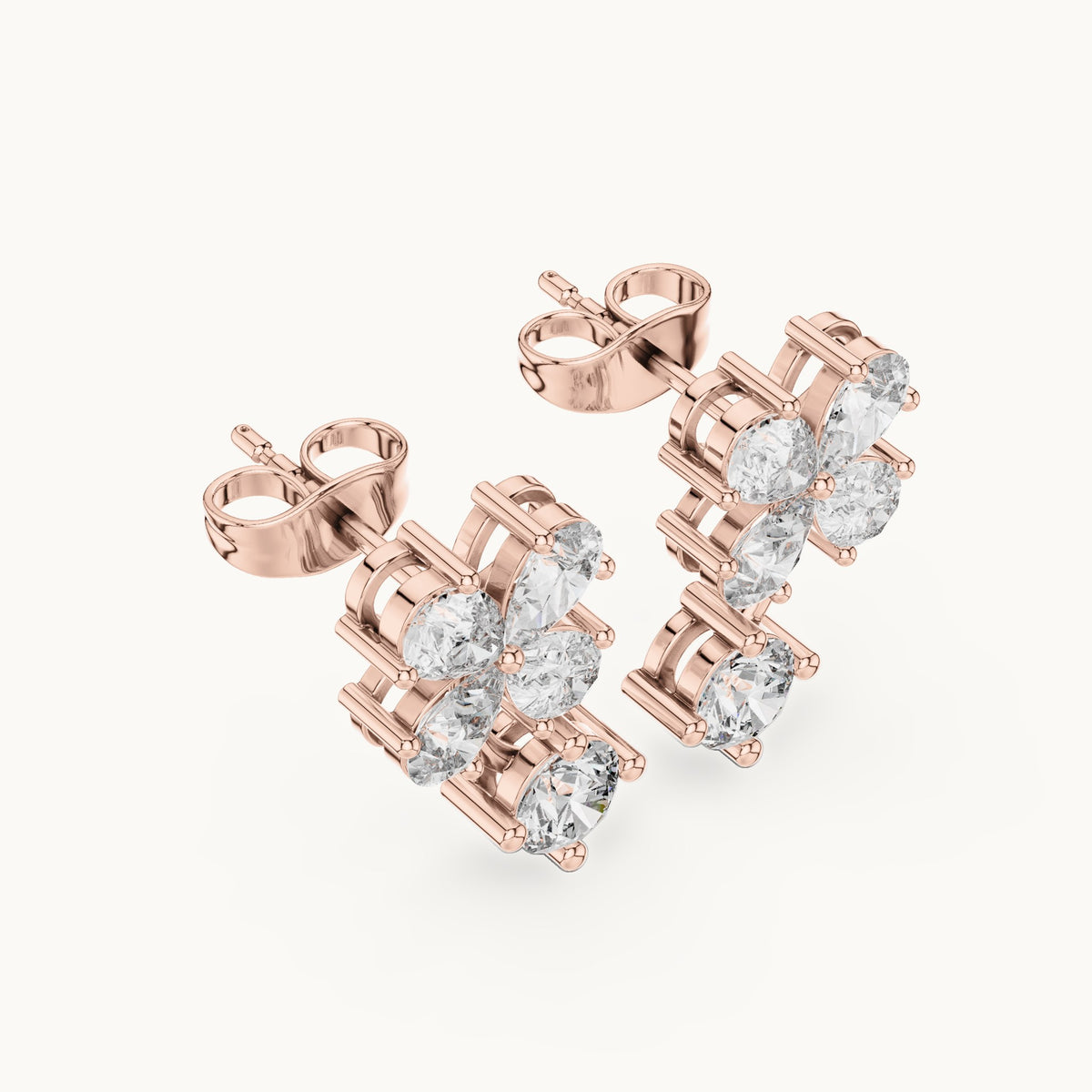 Pear and round lab-grown diamond butterfly cluster drop earrings in rose gold, 1.72 CT TW, view 2