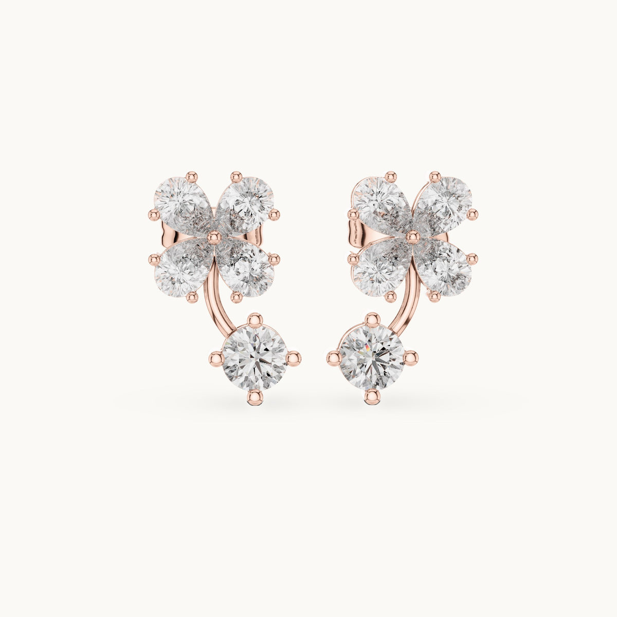 Pear and round lab-grown diamond butterfly cluster drop earrings in rose gold, 1.72 CT TW, view 4