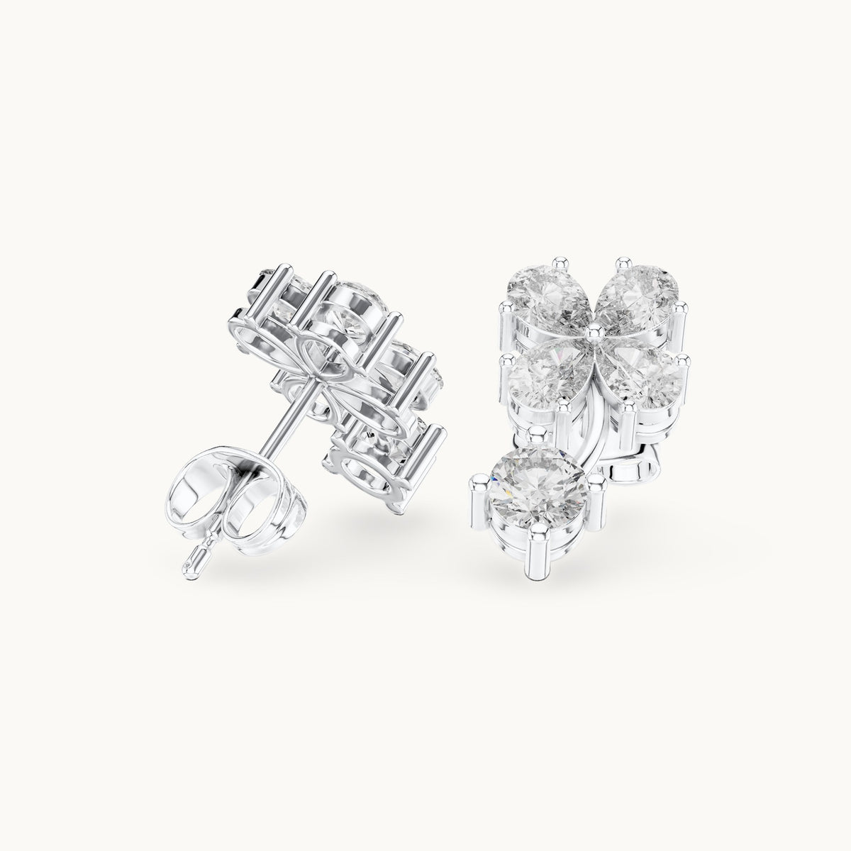 Pear and round lab-grown diamond butterfly cluster drop earrings in white gold, 1.72 CT TW, view 1