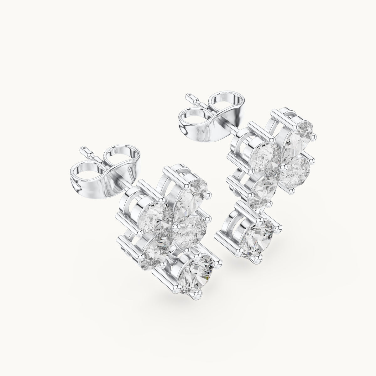 Pear and round lab-grown diamond butterfly cluster drop earrings in white gold, 1.72 CT TW, view 2