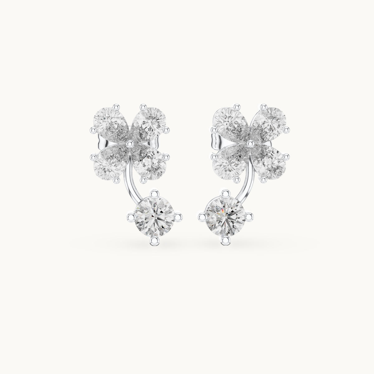 Pear and round lab-grown diamond butterfly cluster drop earrings in white gold, 1.72 CT TW, view 4