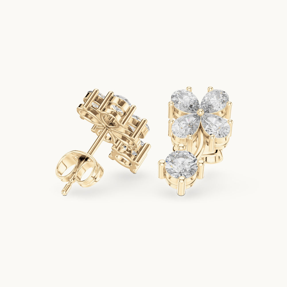 Pear and round lab-grown diamond butterfly cluster drop earrings in yellow gold, 1.72 CT TW, view 1