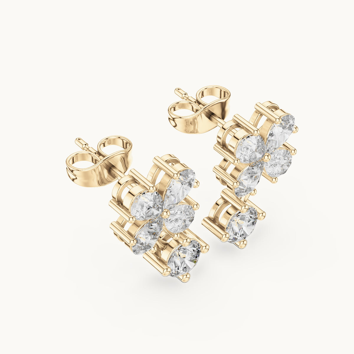 Pear and round lab-grown diamond butterfly cluster drop earrings in yellow gold, 1.72 CT TW, view 2