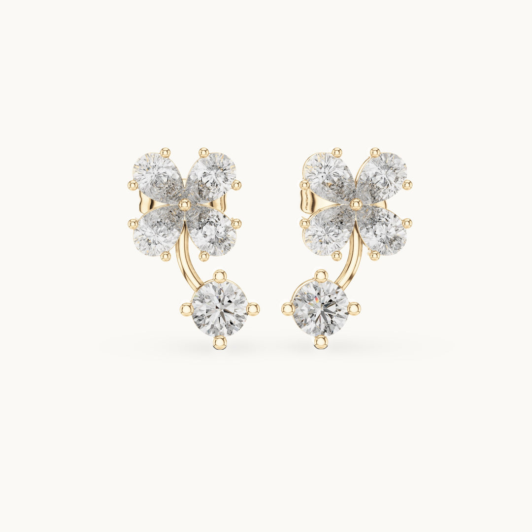 Pear and round lab-grown diamond butterfly cluster drop earrings in yellow gold, 1.72 CT TW, view 4