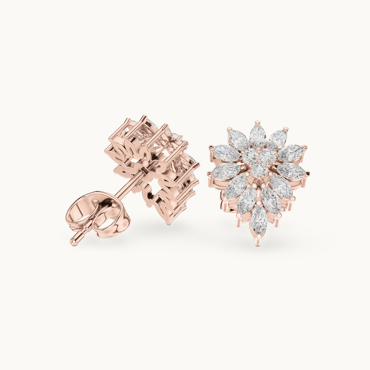 Marquise and round lab-grown diamond cluster stud earrings in 14K rose gold, 0.62 CT TW, view 1