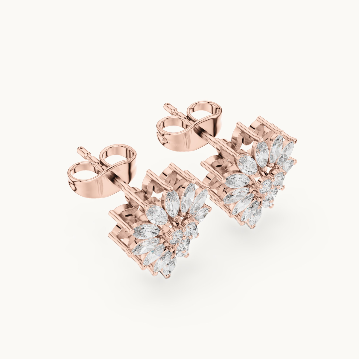 Marquise and round lab-grown diamond cluster stud earrings in 14K rose gold, 0.62 CT TW, view 2