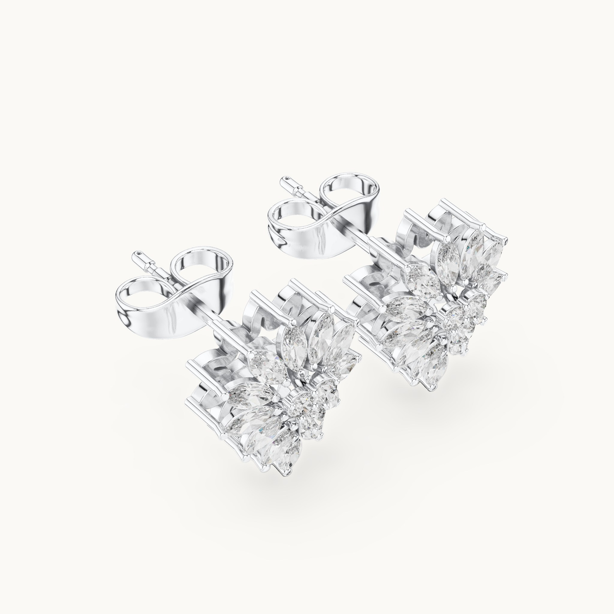 Marquise and round lab-grown diamond cluster stud earrings in 14K white gold, 0.62 CT TW, view 2