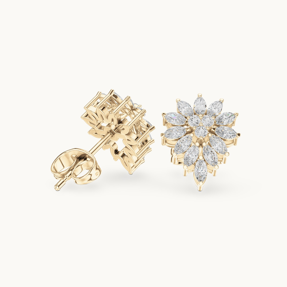 Marquise and round lab-grown diamond cluster stud earrings in 14K yellow gold, 0.62 CT TW, view 1