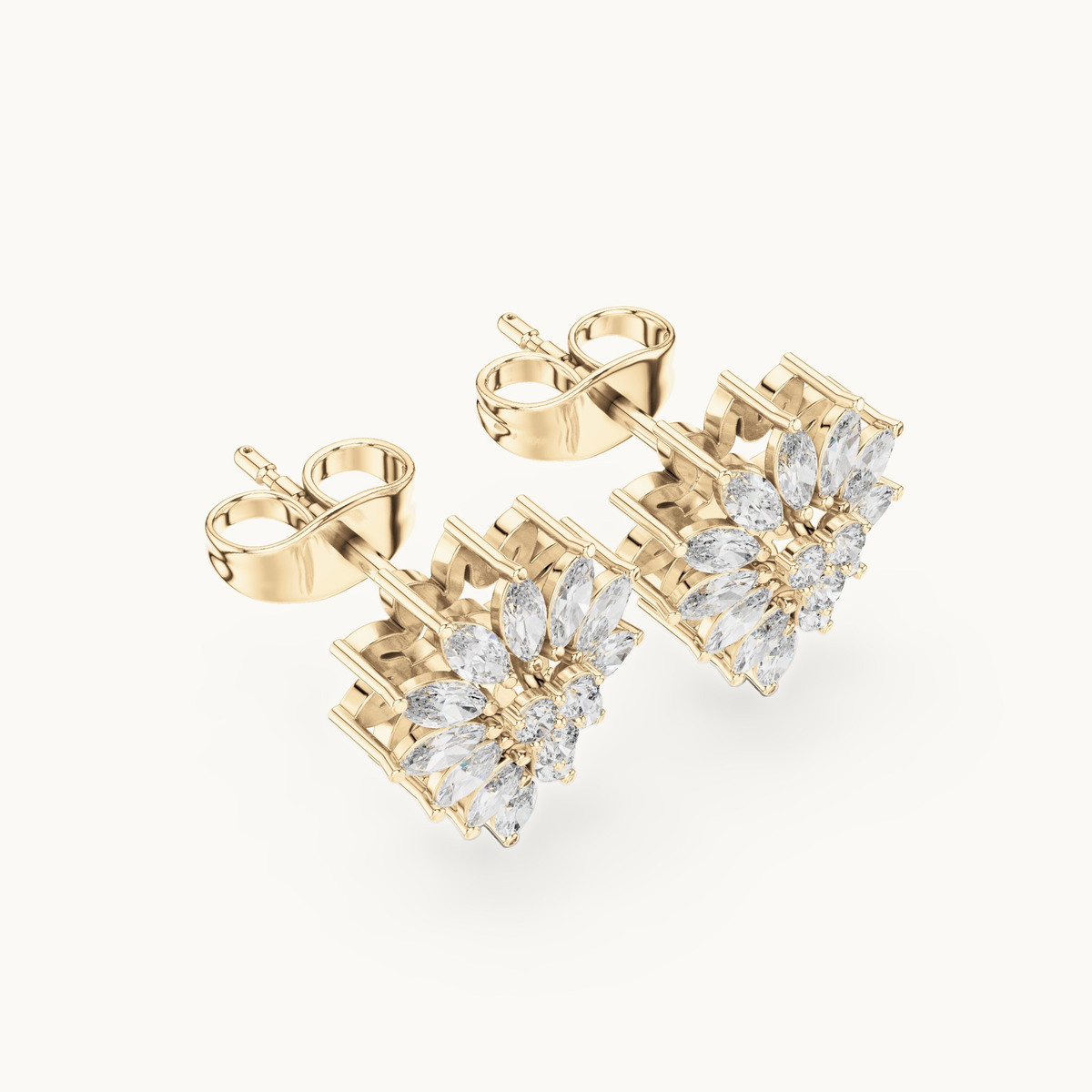 Marquise and round lab-grown diamond cluster stud earrings in 14K yellow gold, 0.62 CT TW, view 2