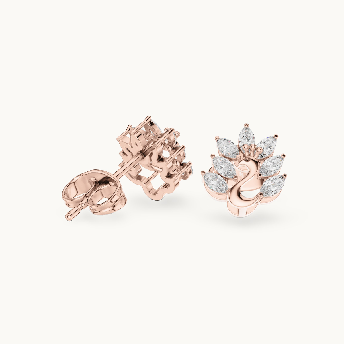 Marquise lab-grown diamond fan stud earrings in 14K rose gold, 0.31 CT TW, view 1