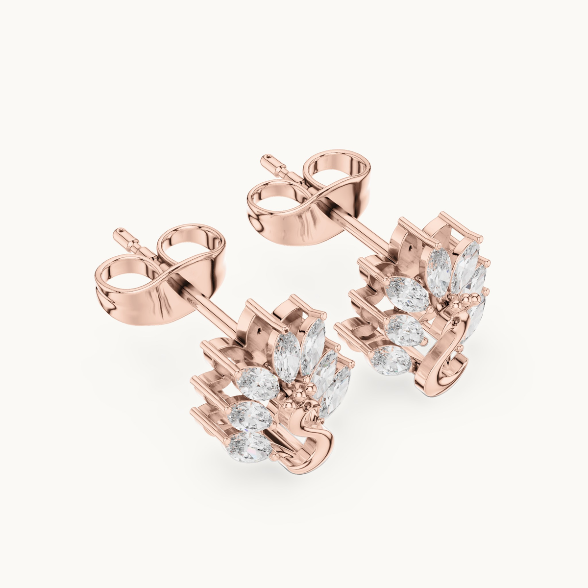 Marquise lab-grown diamond fan stud earrings in 14K rose gold, 0.31 CT TW, view 2