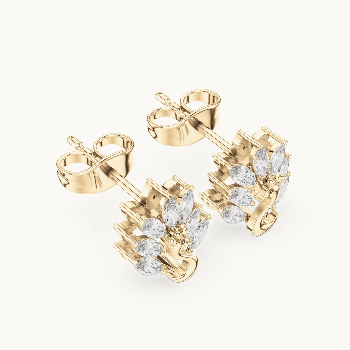 Marquise lab-grown diamond fan stud earrings in 14K yellow gold, 0.31 CT TW, view 2