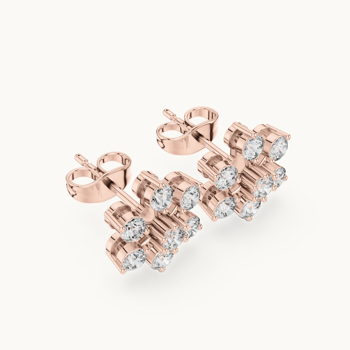 Round lab-grown diamond flower cluster stud earrings in rose gold, 0.91 CT TW, view 2