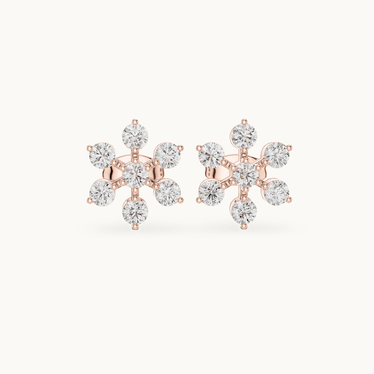 Round lab-grown diamond flower cluster stud earrings in rose gold, 0.91 CT TW, view 4