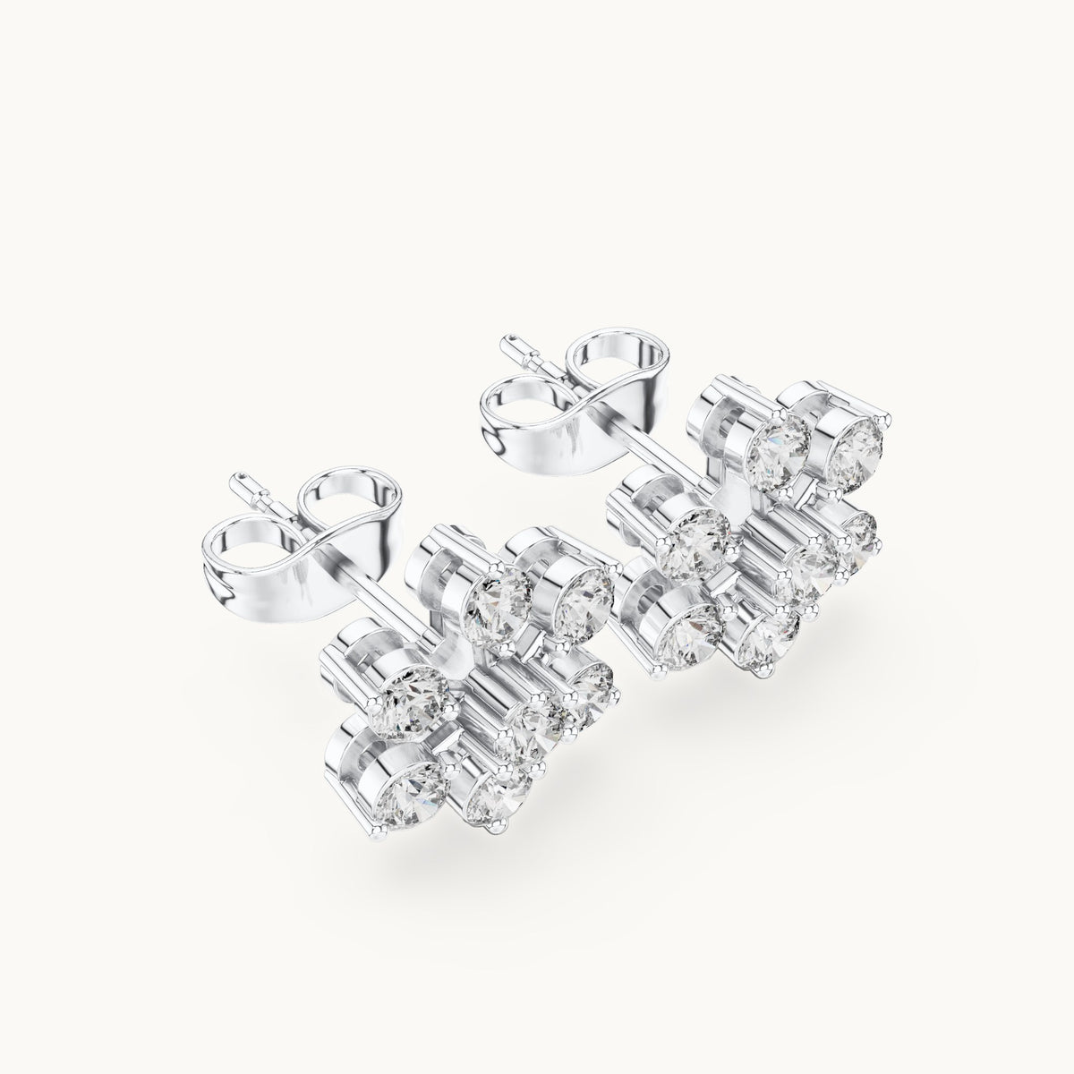 Round lab-grown diamond flower cluster stud earrings in white gold, 0.91 CT TW, view 2