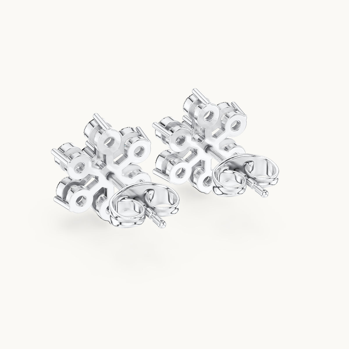 Round lab-grown diamond flower cluster stud earrings in white gold, 0.91 CT TW, view 3
