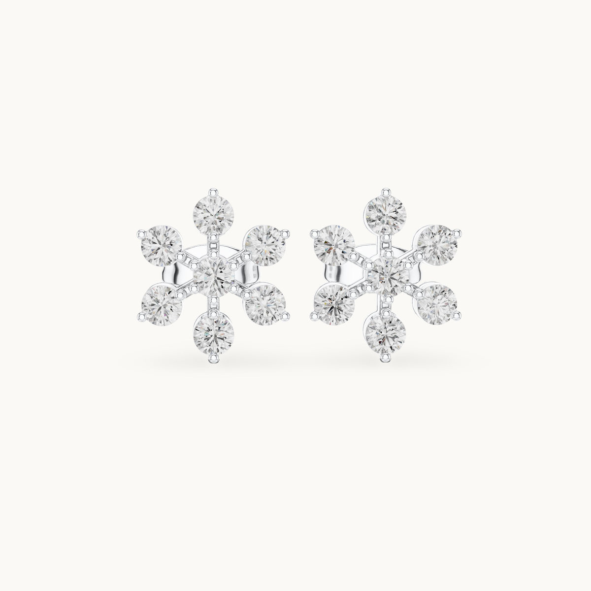 Round lab-grown diamond flower cluster stud earrings in white gold, 0.91 CT TW, view 4