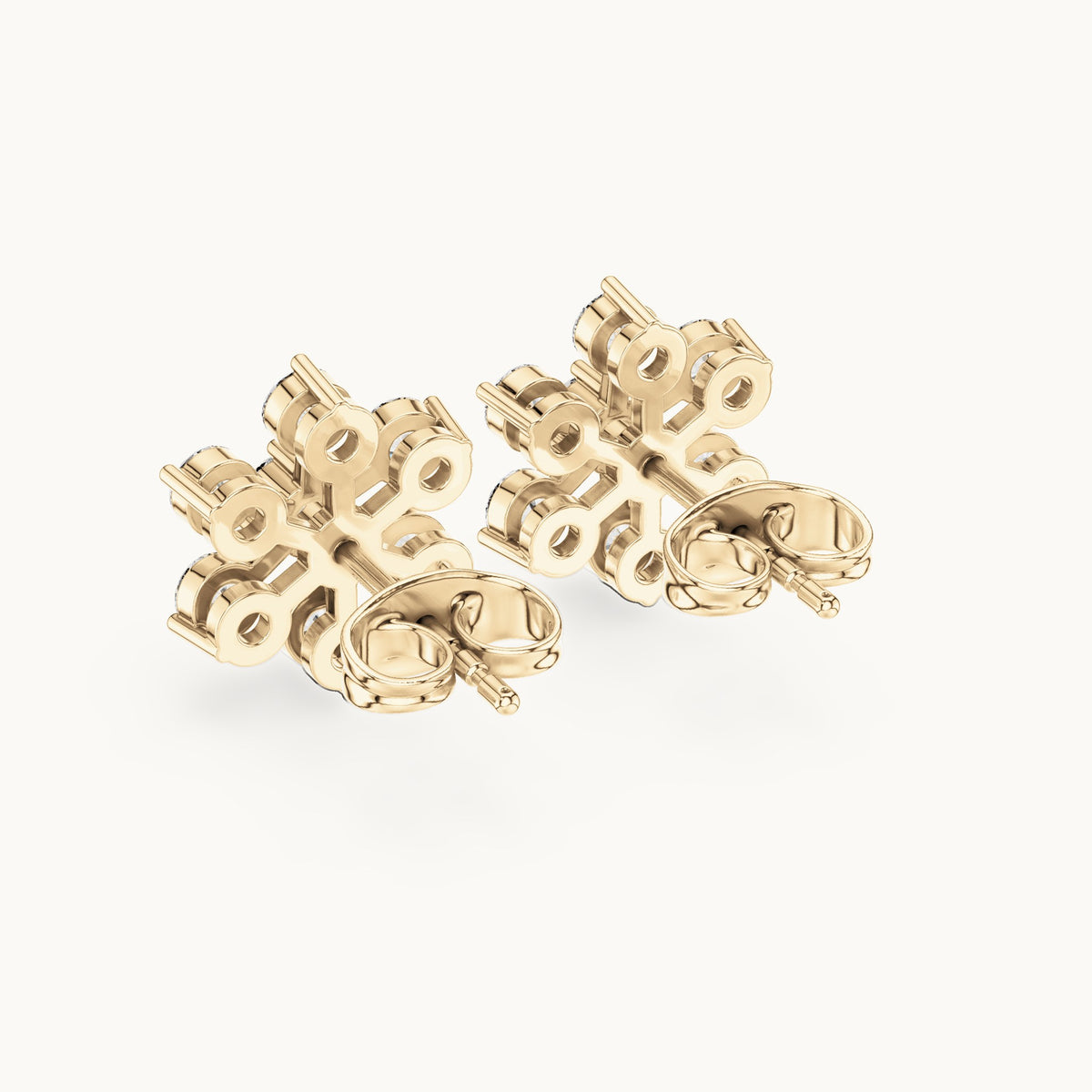 Round lab-grown diamond flower cluster stud earrings in yellow gold, 0.91 CT TW, view 3
