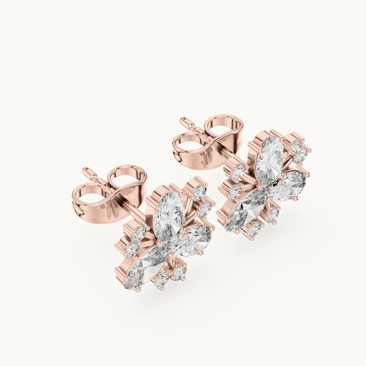 Oval and round lab-grown diamond petal cluster stud earrings in rose gold, 1.16 CT TW, view 2