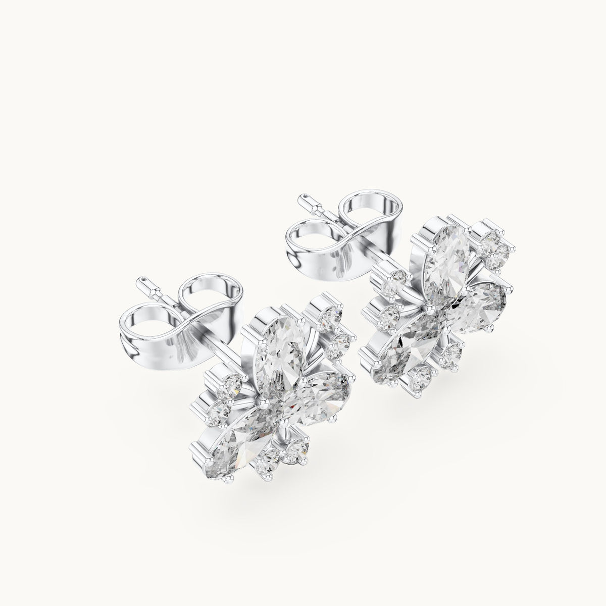 Oval and round lab-grown diamond petal cluster stud earrings in white gold, 1.16 CT TW, view 2