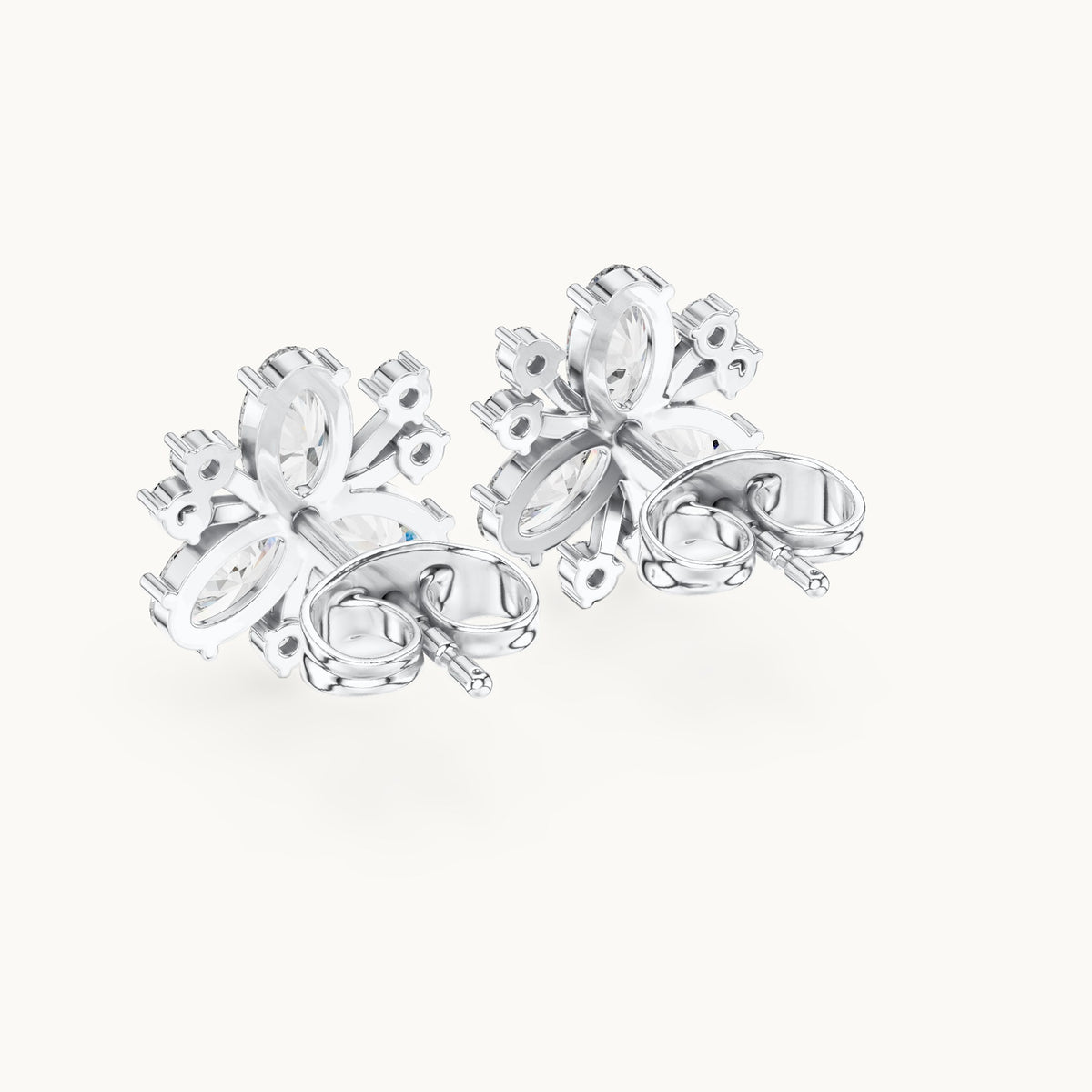 Oval and round lab-grown diamond petal cluster stud earrings in white gold, 1.16 CT TW, view 3