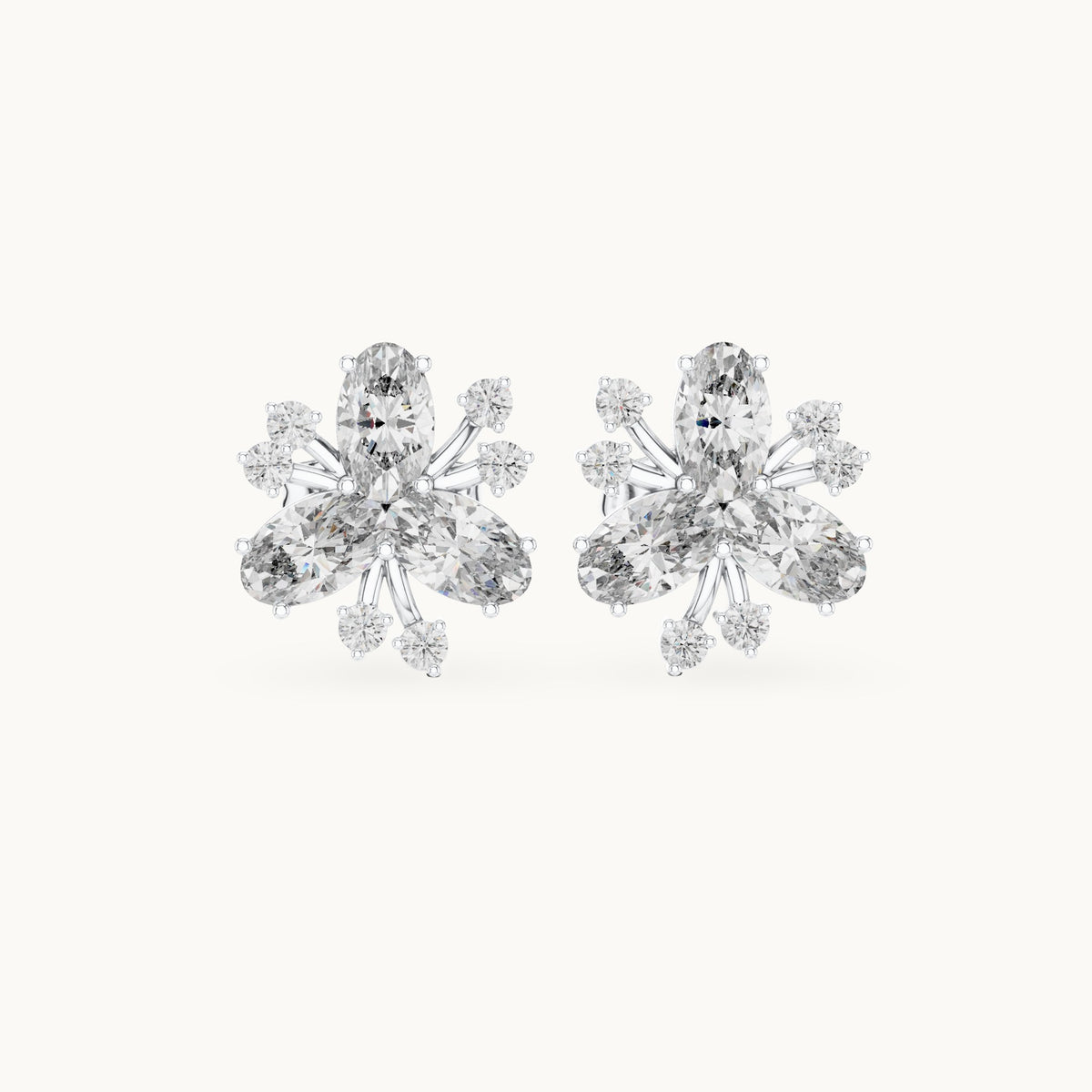 Oval and round lab-grown diamond petal cluster stud earrings in white gold, 1.16 CT TW, view 4