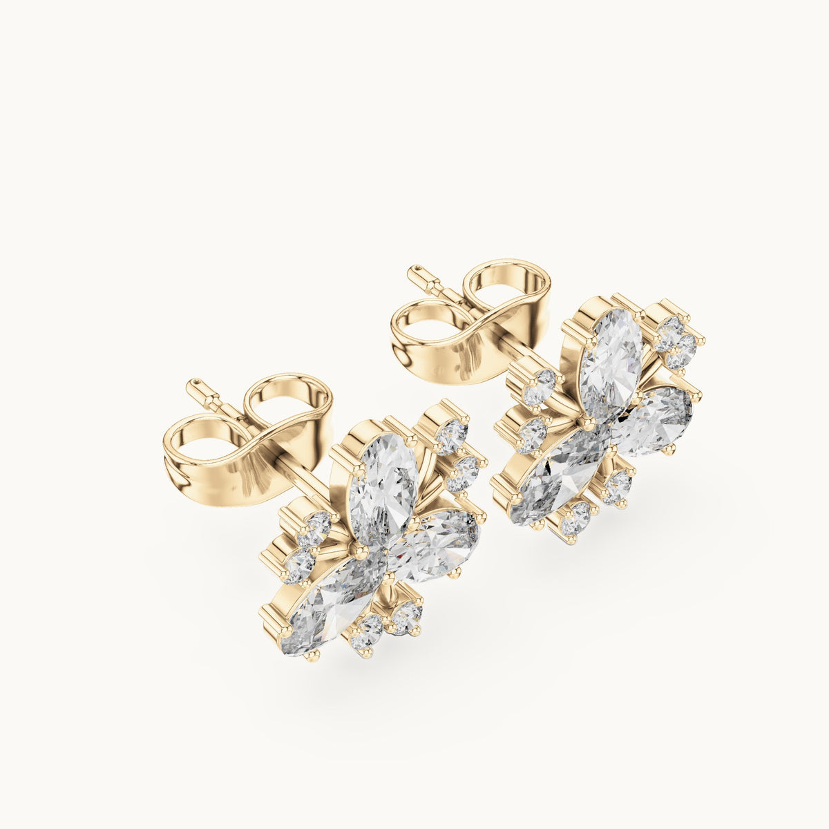 Oval and round lab-grown diamond petal cluster stud earrings in yellow gold, 1.16 CT TW, view 2