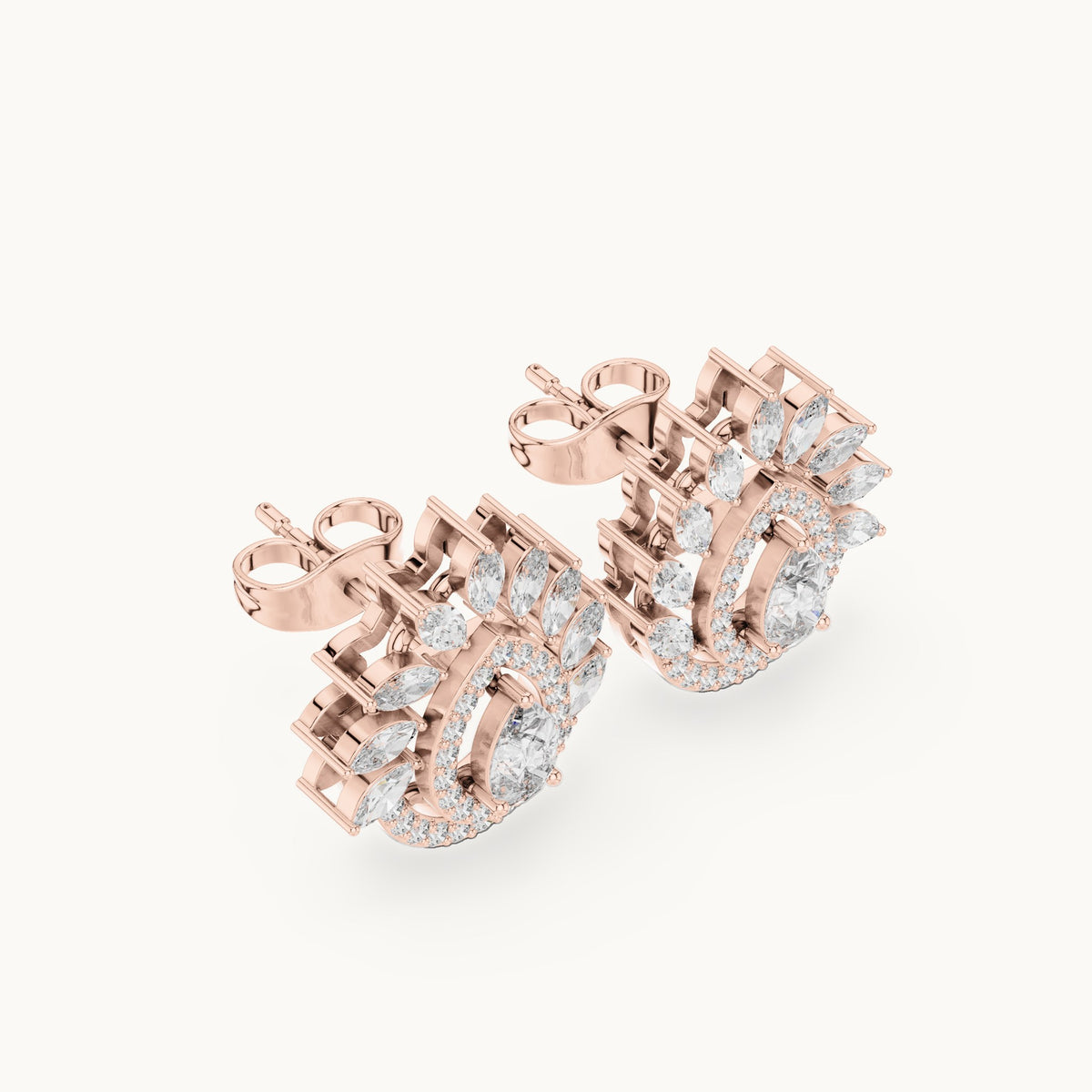 Marquise, pear and round lab-grown diamond double halo stud earrings in rose gold, 1.01 CT TW, view 2