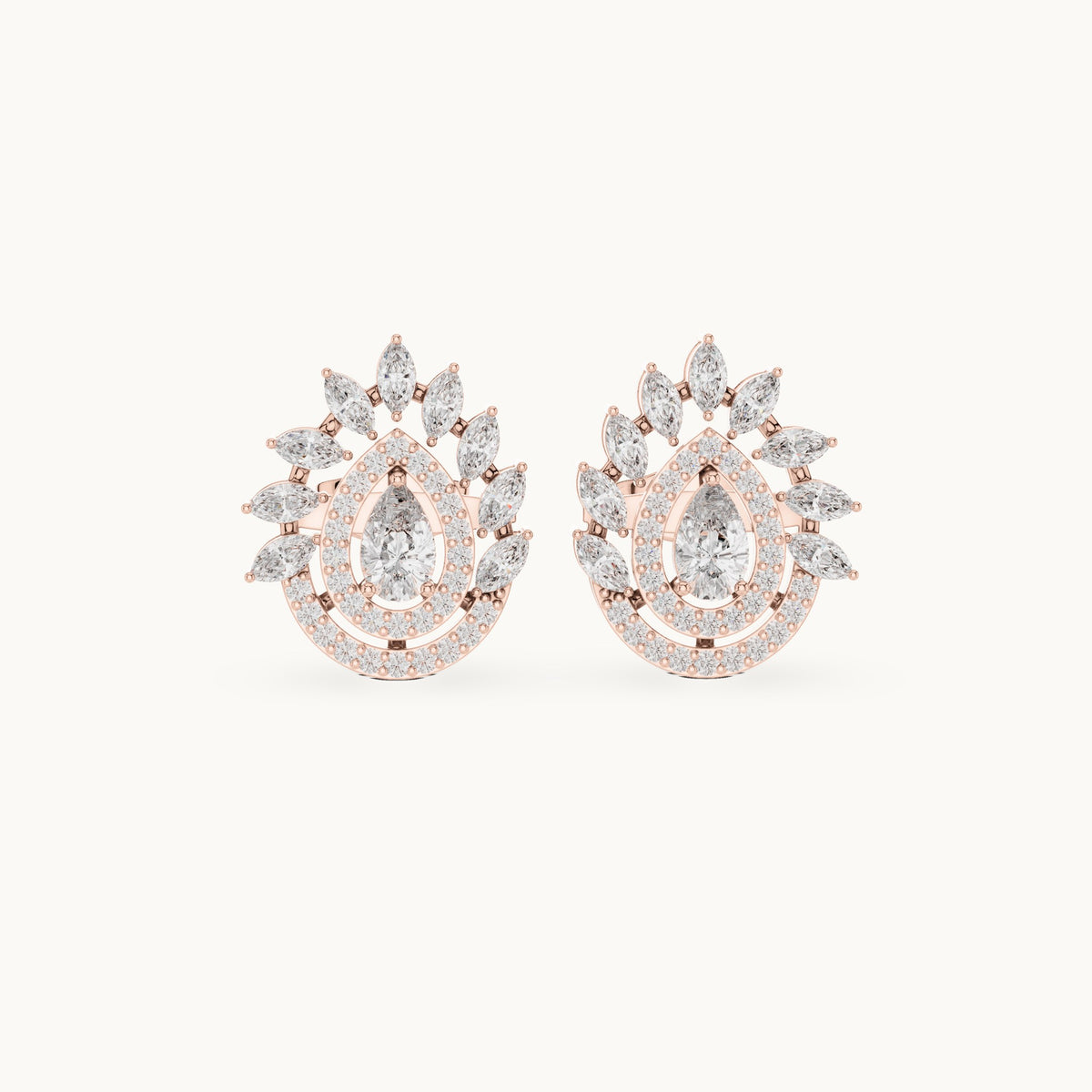 Marquise, pear and round lab-grown diamond double halo stud earrings in rose gold, 1.01 CT TW, view 4
