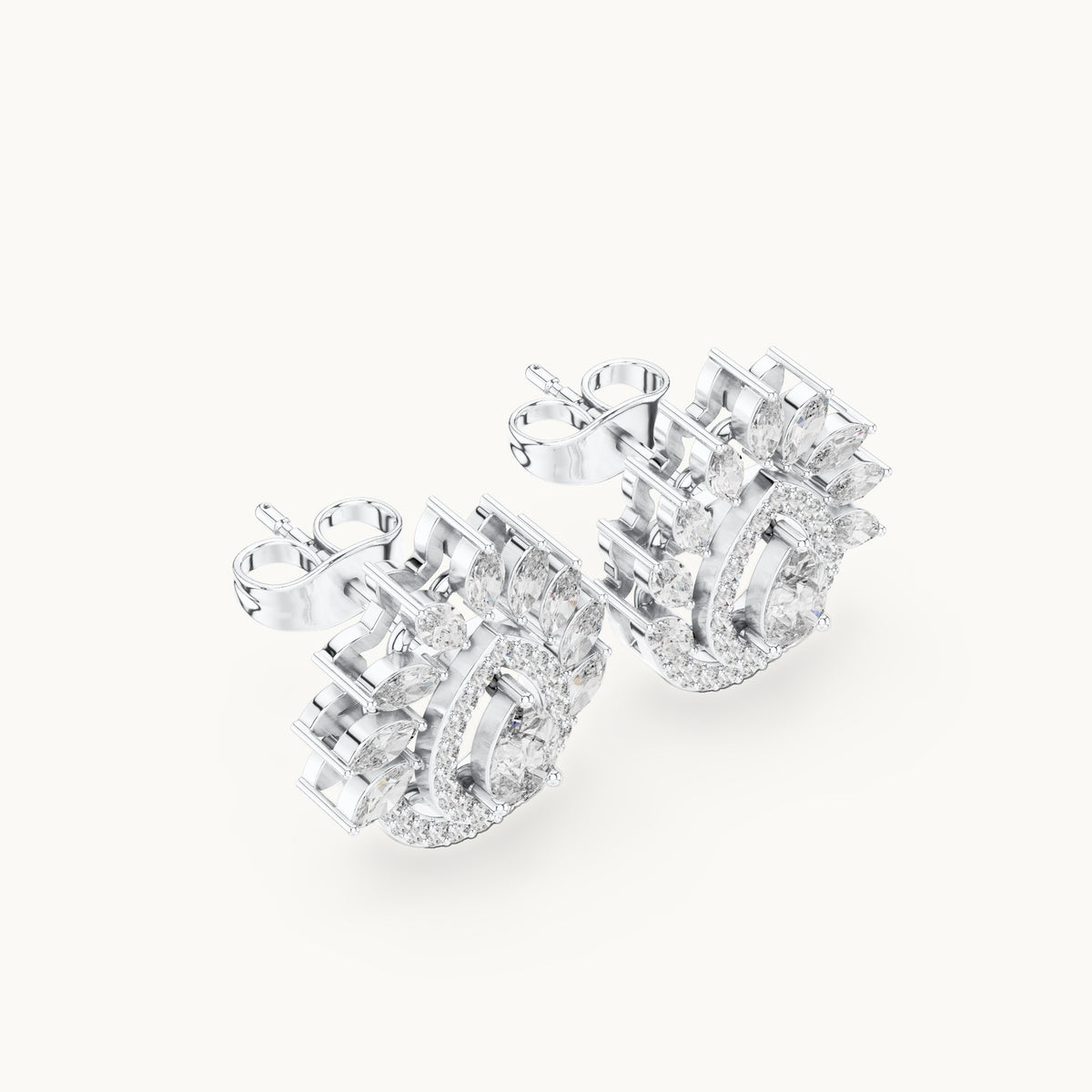 Marquise, pear and round lab-grown diamond double halo stud earrings in white gold, 1.01 CT TW, view 2