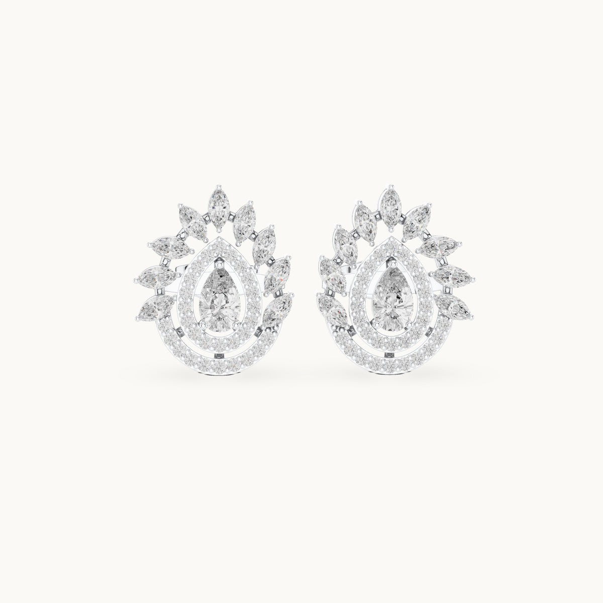 Marquise, pear and round lab-grown diamond double halo stud earrings in white gold, 1.01 CT TW, view 4