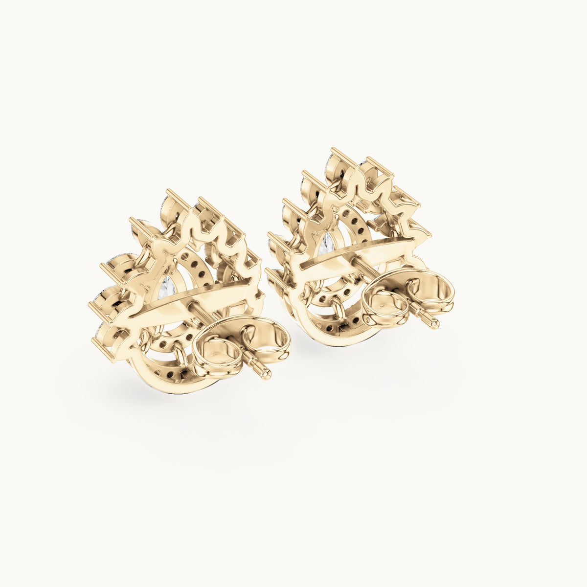 Marquise, pear and round lab-grown diamond double halo stud earrings in yellow gold, 1.01 CT TW, view 3