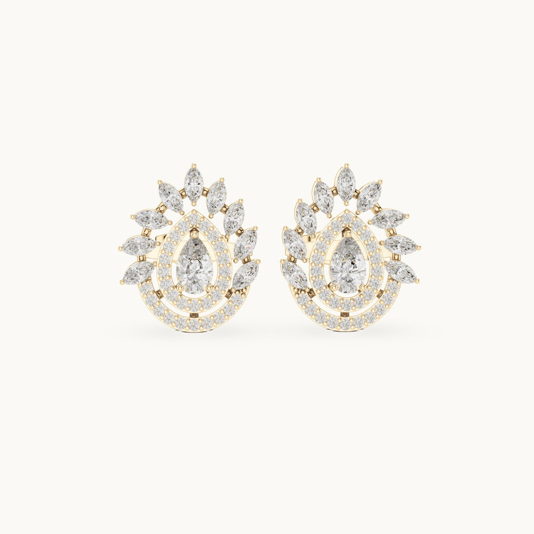 Marquise, pear and round lab-grown diamond double halo stud earrings in yellow gold, 1.01 CT TW, view 4