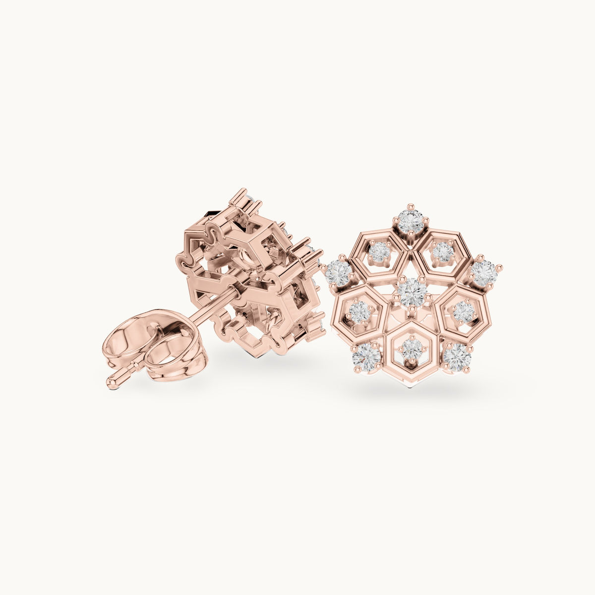 Round lab-grown diamond floral stud earrings in rose gold, 0.21 CT TW, view 1