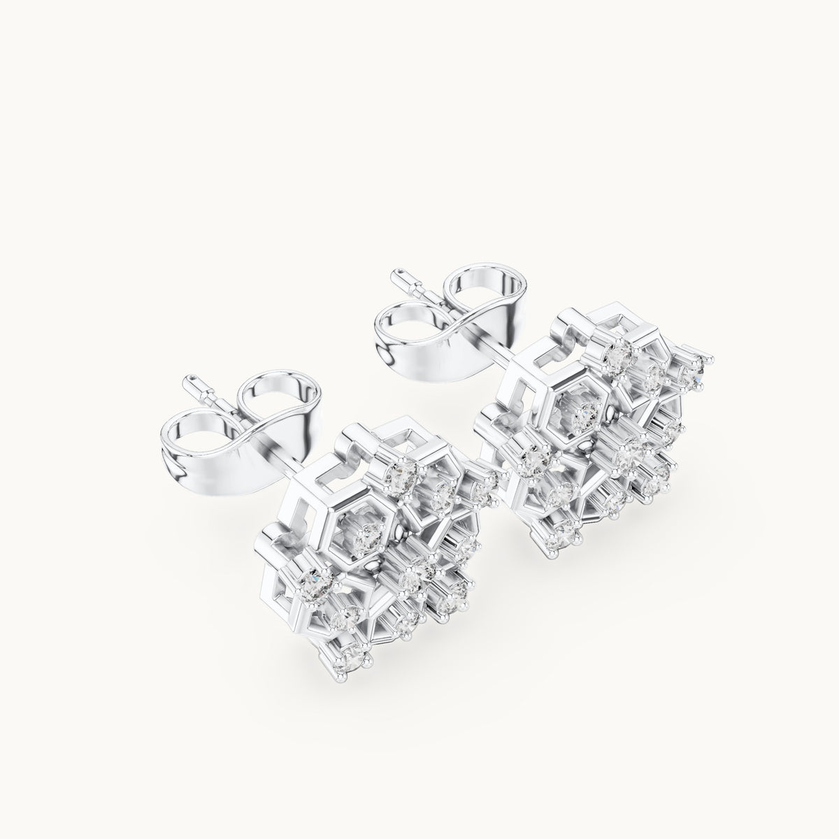 Round lab-grown diamond floral stud earrings in white gold, 0.21 CT TW, view 2