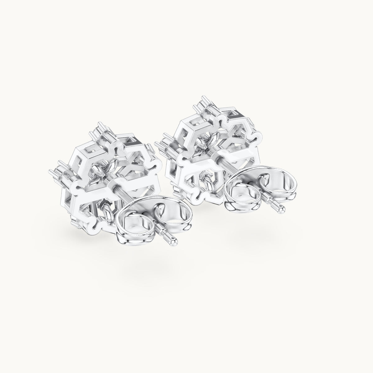 Round lab-grown diamond floral stud earrings in white gold, 0.21 CT TW, view 3