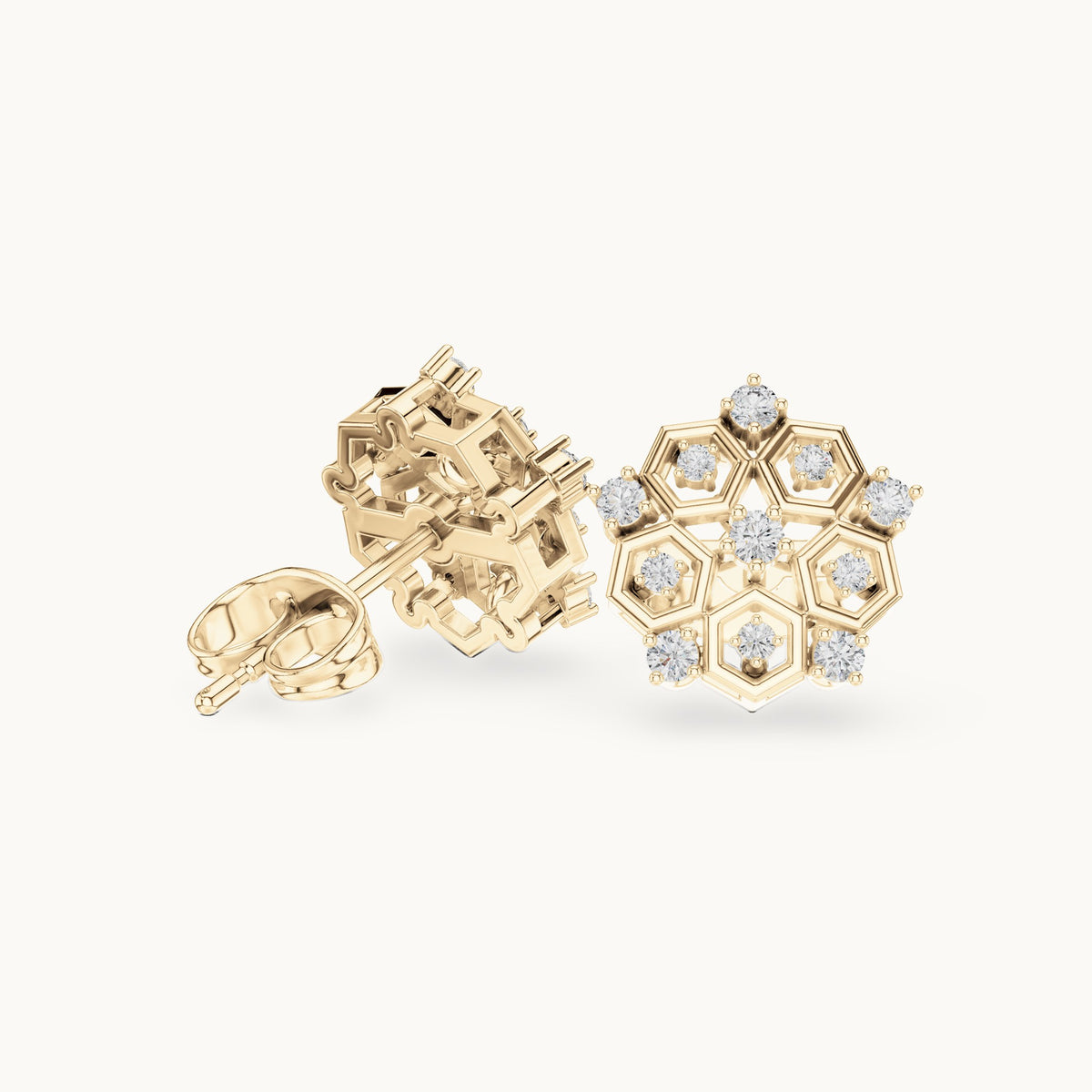 Round lab-grown diamond floral stud earrings in yellow gold, 0.21 CT TW, view 1