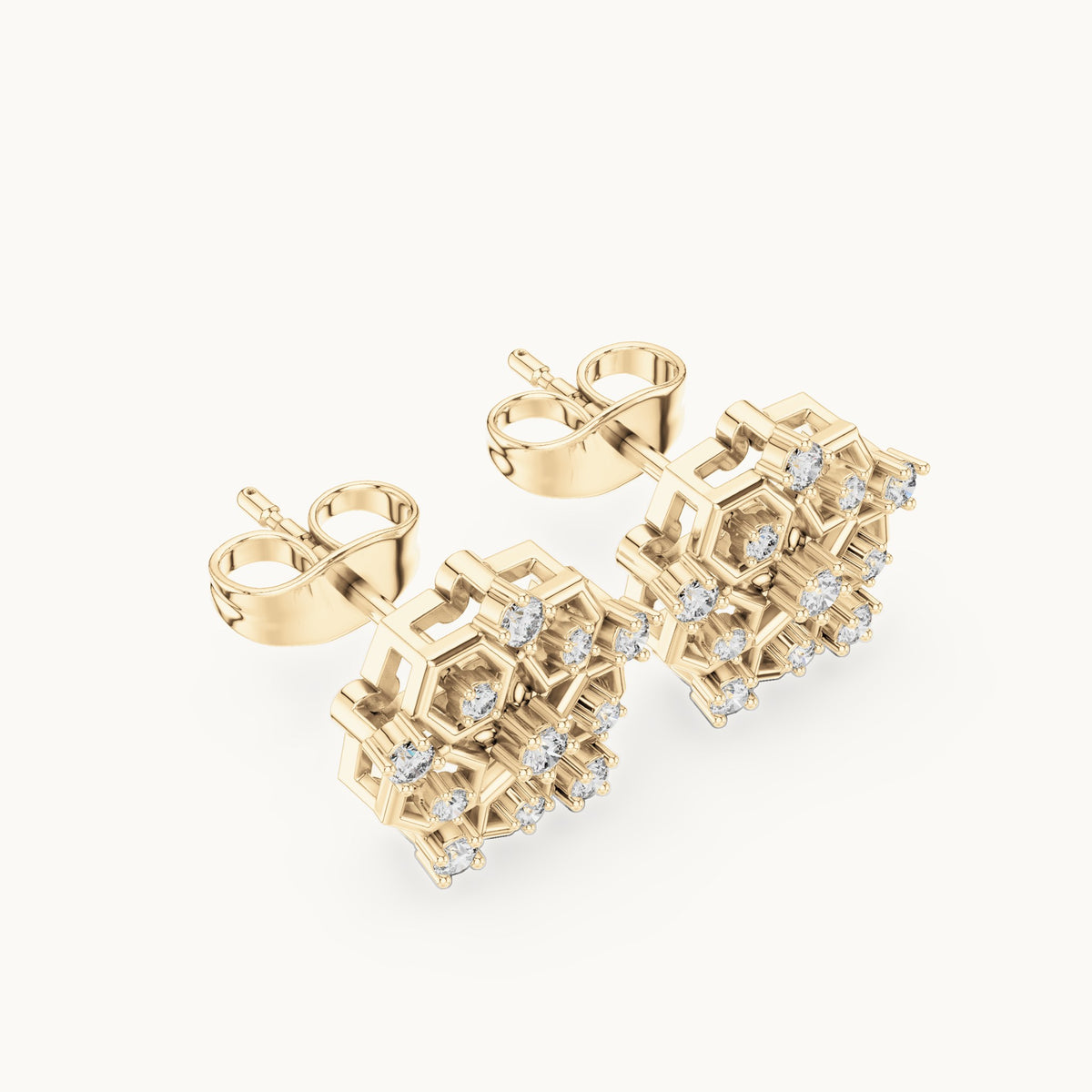 Round lab-grown diamond floral stud earrings in yellow gold, 0.21 CT TW, view 2