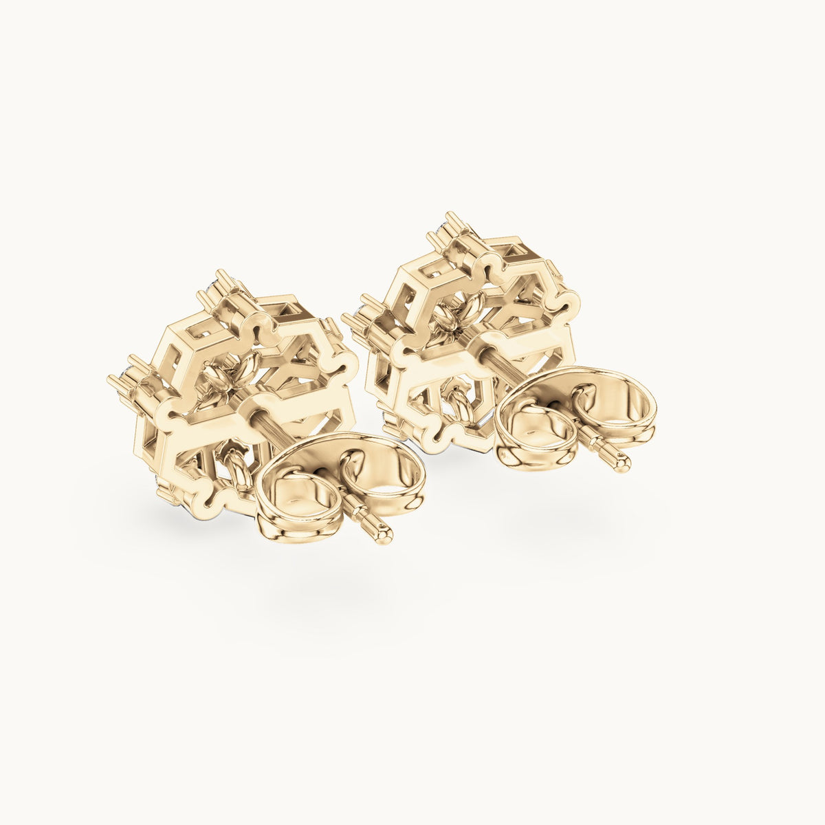 Round lab-grown diamond floral stud earrings in yellow gold, 0.21 CT TW, view 3
